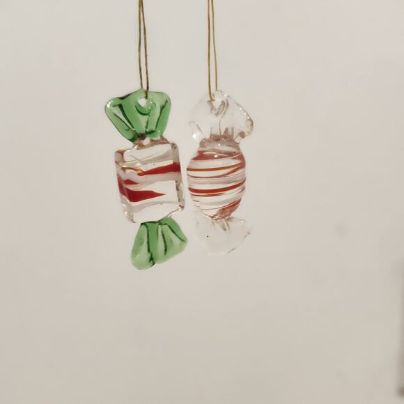 2 Murano Style Glass Wrapped Hard Candy Sweets Decor Ornaments Christmas Stripes - Picture 1 of 6